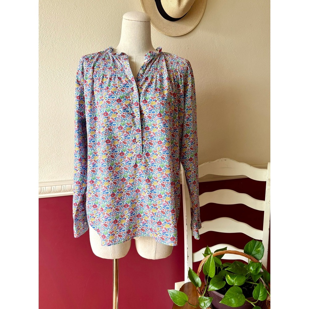 J.Crew Liberty Favourite Flowers Ruffle Classic Popover Shirt Pintuck Top Size 6